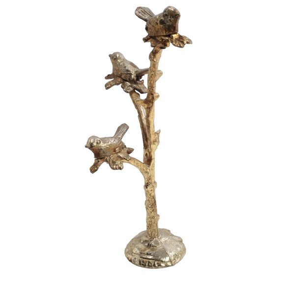 Vintage Gold Cast Iron Bird Clip Sculpture Art Decor Birds on Branches Heavy - Picture 9 of 16